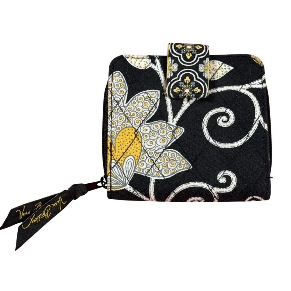 Vera Bradley Quilted Zip Coin Compact Wallet Yellow Bird Floral